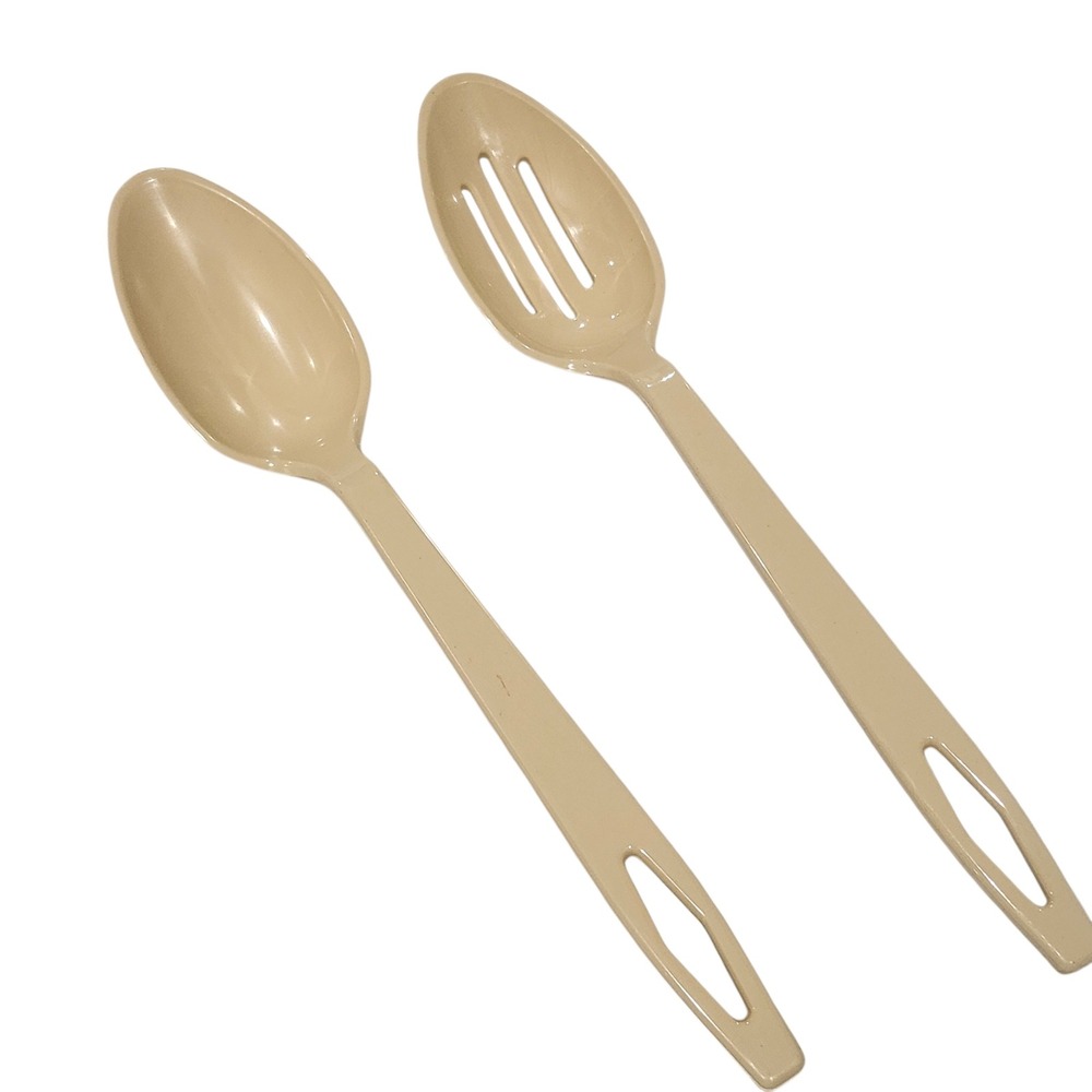 Vintage Tailor Made Products Serving Spoons Set Tan Slotted Solid Plastic USA